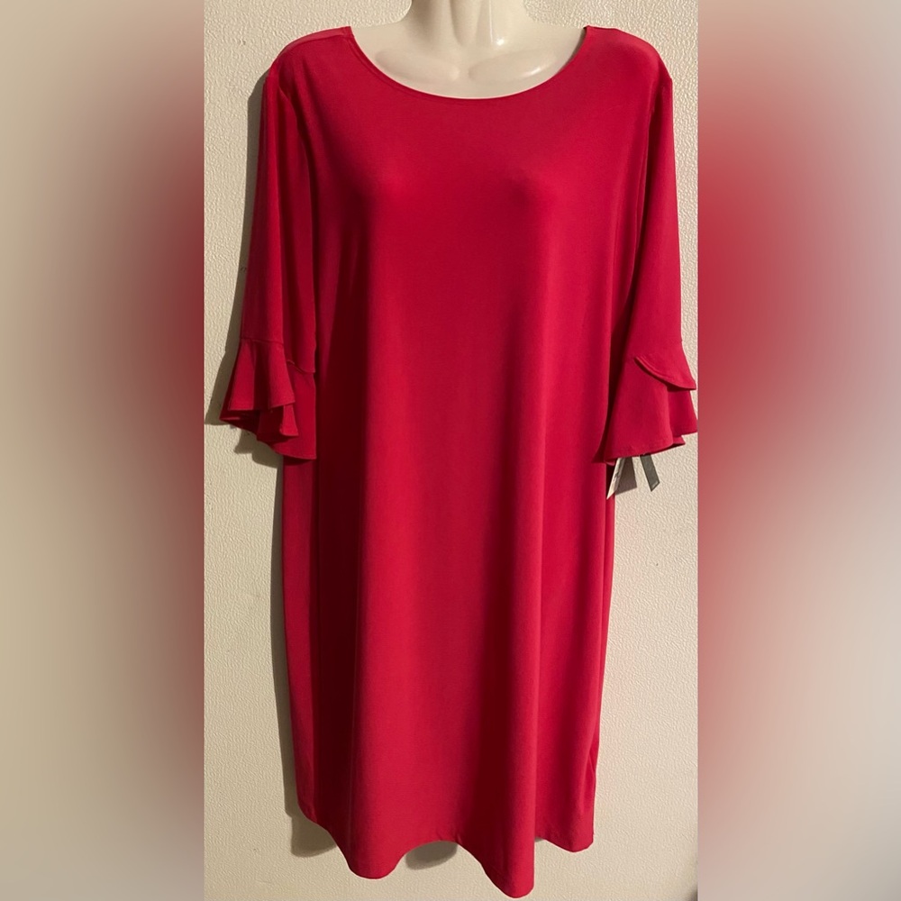 Clara Sun Woo size M hot pink elbow ruffle sleeve knee dress NEW